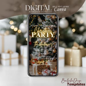 Animated Christmas Card, Modern Family Holiday Dinner Gathering Invitation Xmas Party Video Evite, Instant Download Self Editable Template