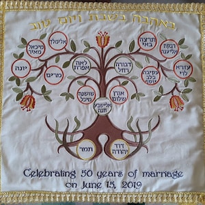 Custom Embroidered Challah Cover. Family Tree. Judaica. Jewish personalized gift. Shabbat blessing. Jewish wedding gift. Shabbat Shalom