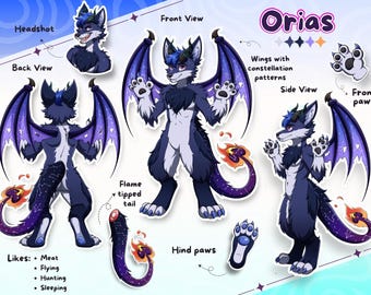Aangepast referentieblad voor furry’s: opdracht voor een fursona, opdracht voor furry-kunst, referentieblad voor antropomorfe personages