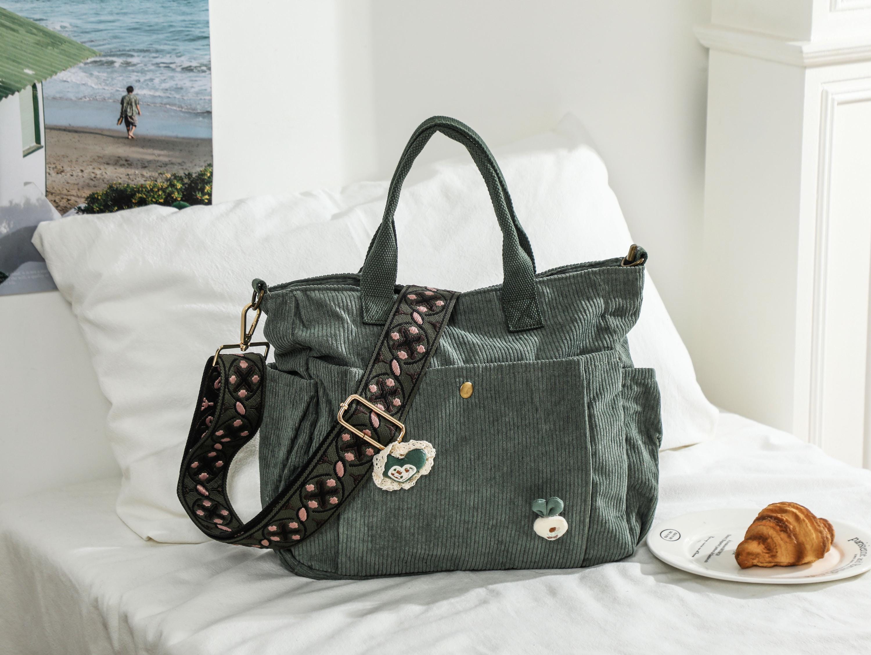 Corduroy Bag, Retro Corduroy Tote Bag With Adjustable Strap