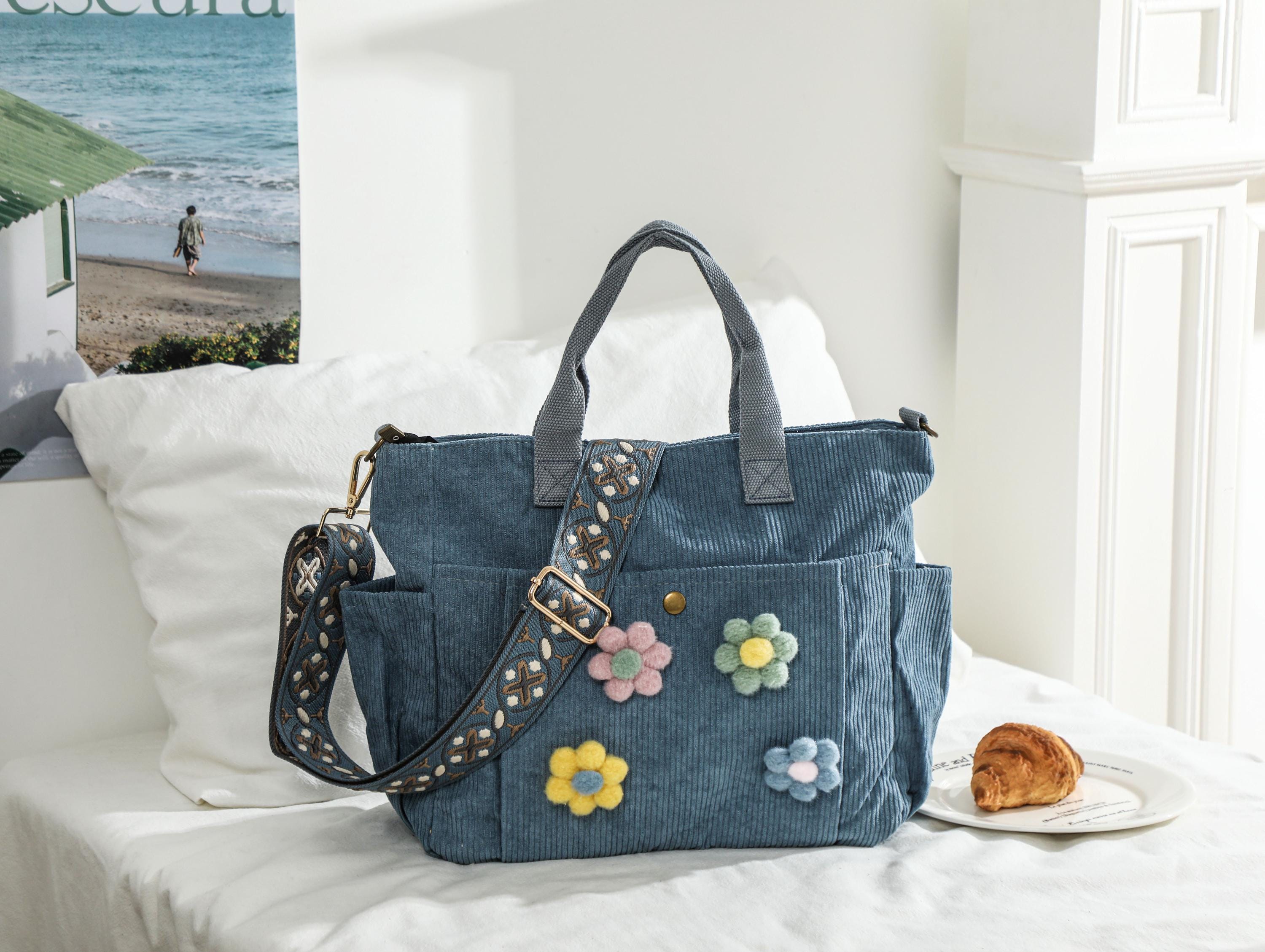 Corduroy Bag, Retro Corduroy Tote Bag With Adjustable Strap