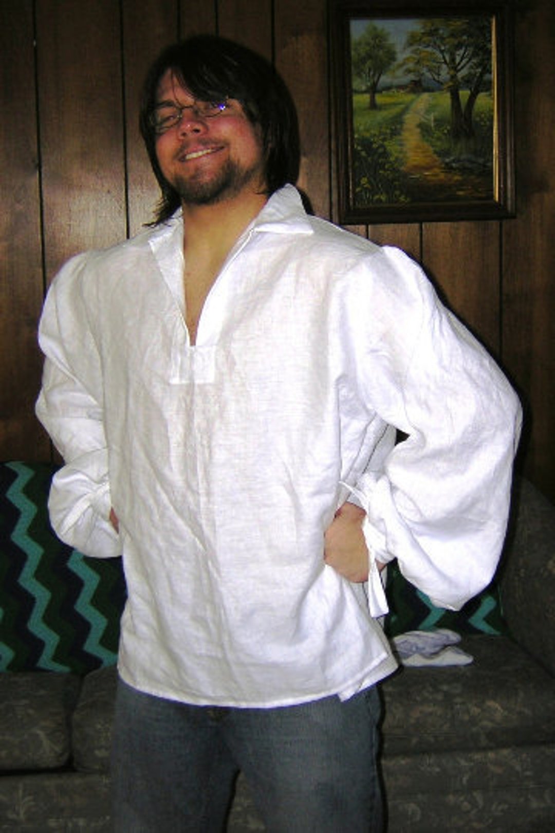 Large White Men's Renaissance Shirt SCA LARP 