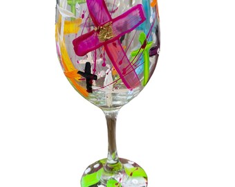 Colorful Hand Painted Wine Glasses "J"