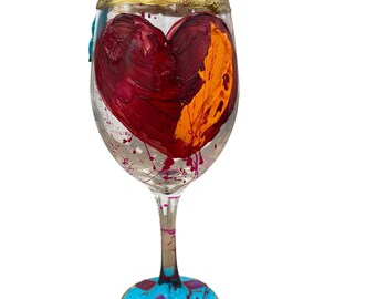 Colorful Hand Painted Wine Glasses "D"