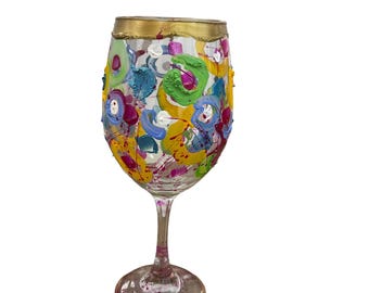 Colorful Hand Painted Wine Glasses "F"