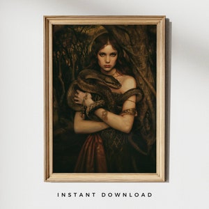 Lilith mit Schlange | Dark Academia Druck | Vintage-Stil Kunst | Gothic Poster | Academia Kunst | Stimmungsvoller Druck
