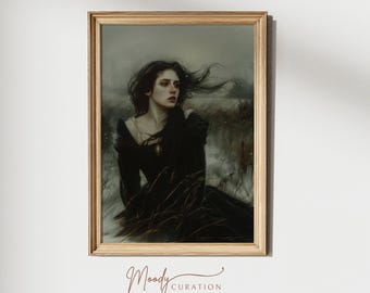 Winter Woman Portrait Art Print: Dark Academia Gothic Decor (Digital Download)