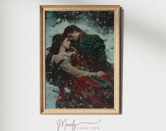 Vintage Winter Couple Print: Dark Academia Christmas Decor (Digital Download)