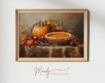 Pumpkin Pie Harvest Print, Vintage Autumn Kitchen Decor (Digital Download)