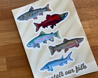 Feuille d'autocollants de poisson (6 autocollants)