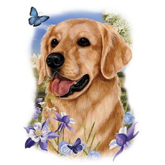 Golden Retriever Blond Dog With Flowers On One 18 X Etsy