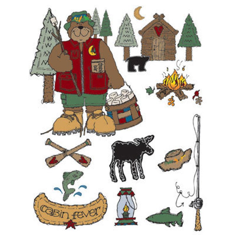 Camping Fabric Panel featuring camping items on One 16 inch Etsy