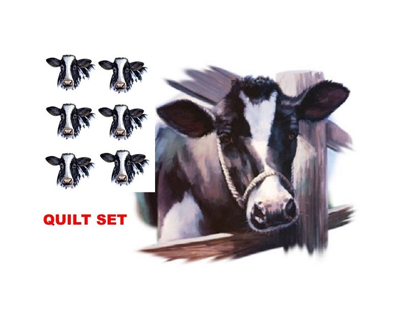 CATTLE Black & White Cow Head Quilt Set. One Etsy
