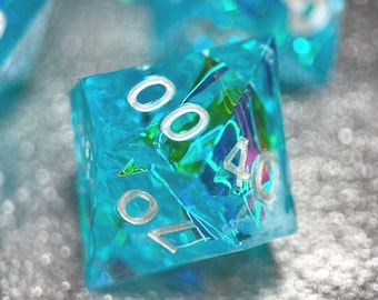 Conjunto de dados holográficos azul oceano: Dados de resina com borda afiada para RPG.