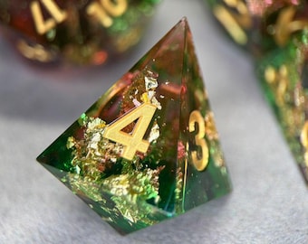 9-piece The Mourn Watch Purple Green Gold Resin Dice Set Handmade DnD TTRPG Dice