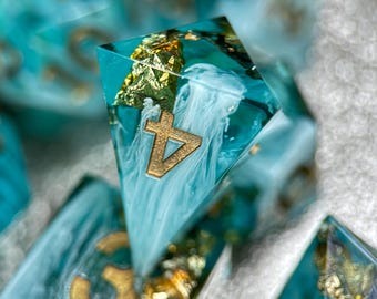 Handmade Sky Blue & Gold Dice Set: Celestial DnD Dice