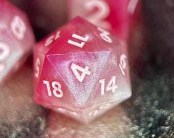 Strawberry Cream Dice Set: Shimmering Pink White Sharp Edge DnD Dice