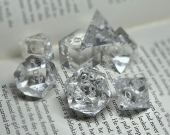 Clear Resin Minimalist Dice Set: Sharp Edge Handmade DnD RPG