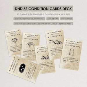 D&D Condition Cards Printable Digital Download Deck 5e Status Effect Cards PDF PNG