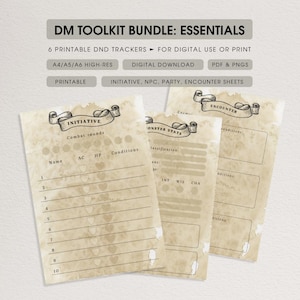 DM Toolkit Bundle | Printable DnD Trackers | Initiative, NPC, Party, Encounter Sheets