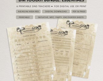 DM Toolkit Bundle | Printable DnD Trackers | Initiative, NPC, Party, Encounter Sheets