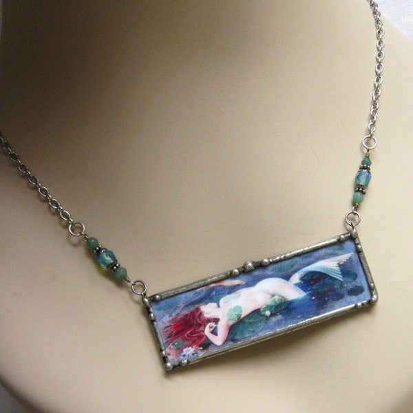 Red headed Mermaid pendant - inspirational quote