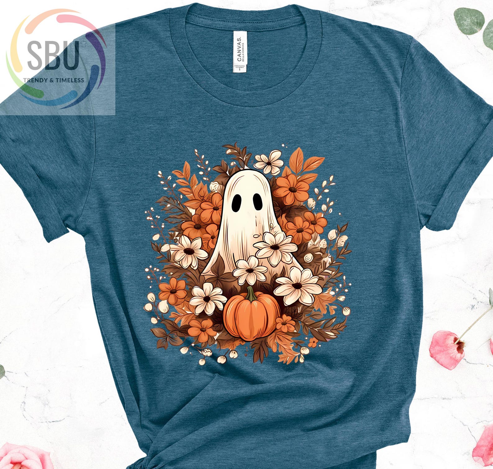 Retro Floral Ghost Halloween Shirt: Vintage Fall Tee - Etsy