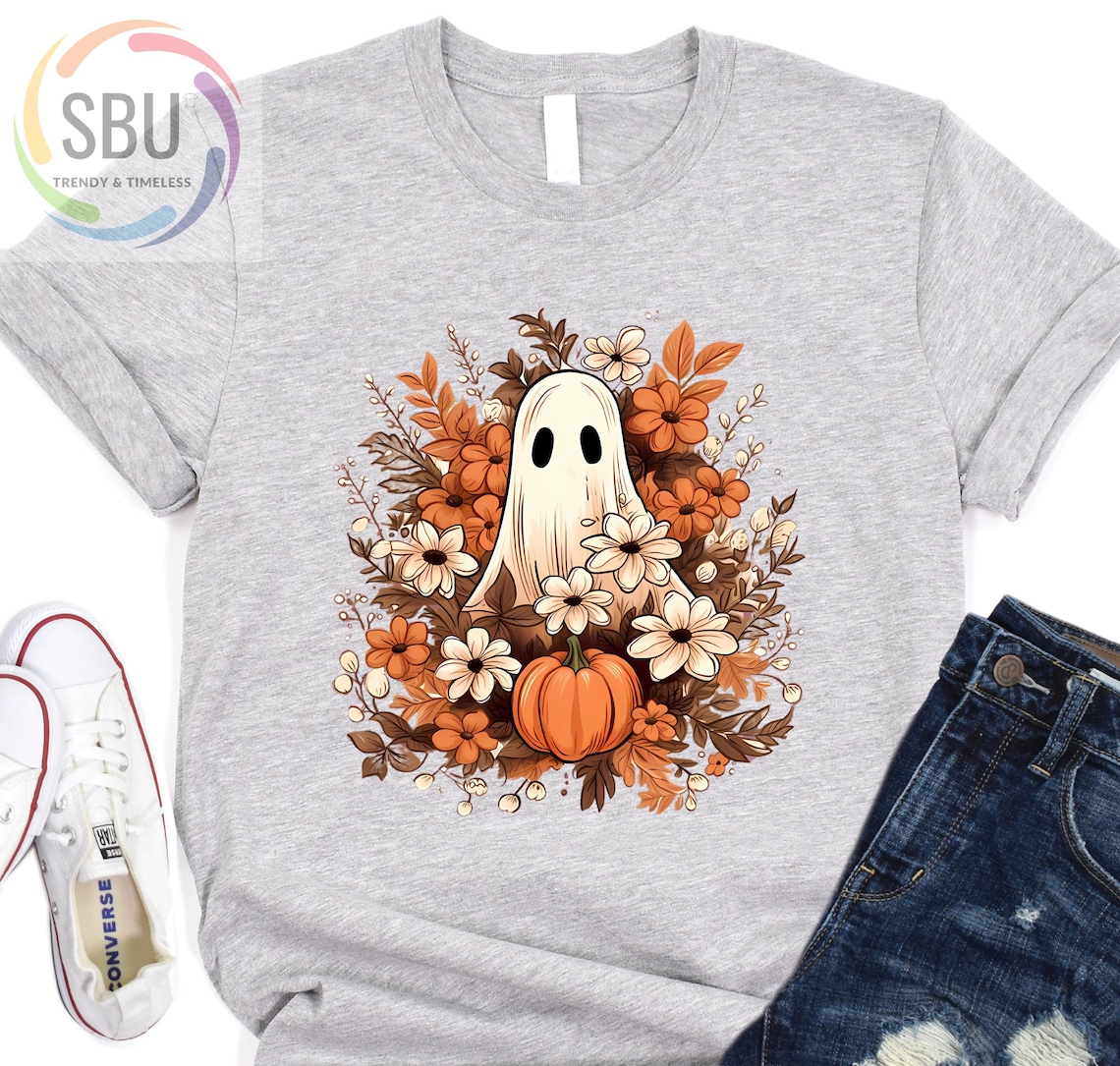 Retro Floral Ghost Halloween Shirt: Vintage Fall Tee - Etsy