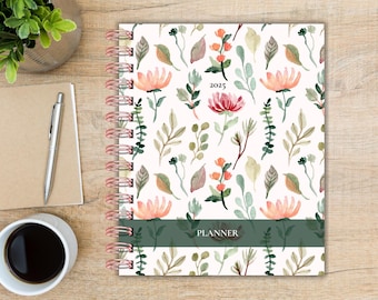 Personalized Planner 2025/Monthly Planner/December &#39;24-December &#39;25/Monthly Calendar/Green Florals
