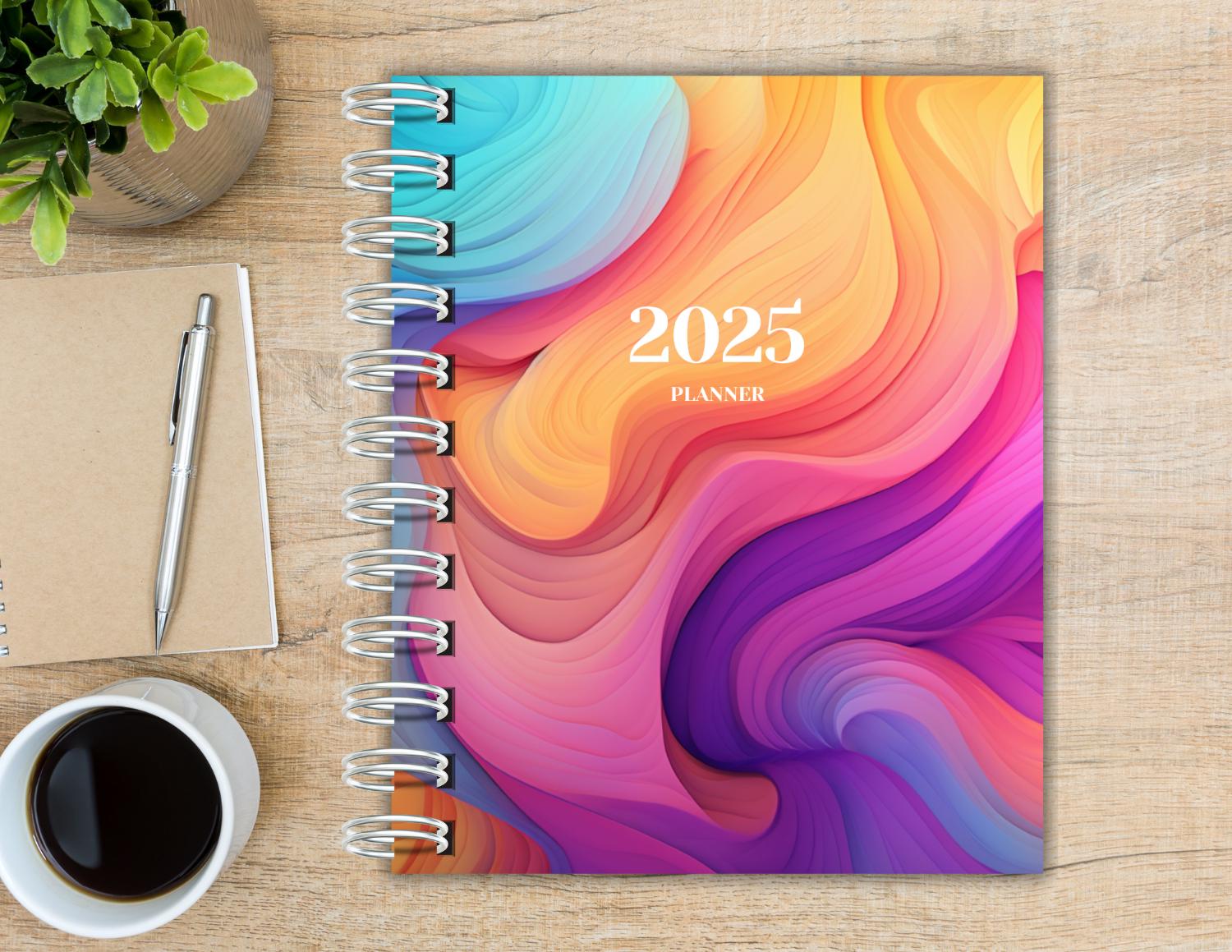 Personalized Planner 2025/Monthly Planner/December '24-December '25/Monthly Calendar/Rainbow Waves