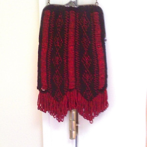Ruby on Black Bead Knitted Victorian Style Purse Bag