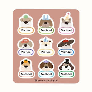 Personalisiertes Namensschild für Hundeliebhaber | Niedliche Hunde Aufkleber | Kids Labels für Kindergarten | Namensschilder für Hunde | Niedliche Schuletiketten