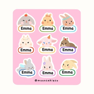 Benutzerdefinierte Kinder Namensetikett | Niedliches Kaninchen-Aufkleber-Set | Kids Labels für Kindergarten | Geschenk für Mädchen | Entzückende Namensschilder | Becher Etiketten