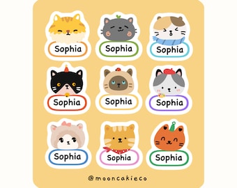 Personalized Name Label for Cat Lovers Cute Cat Sticker Set