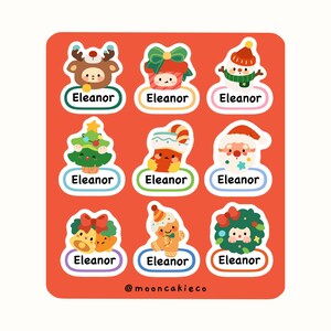 Aangepast naamlabel met kerstthema | Leuke vakantiestickerset | Feestelijke cadeaukaartjesstickers | Kerststickers voor kinderen | Etiketten kerstcadeau