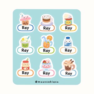 Getränke Themed Namensschild | Juice, Milk, Boba Tea Sticker Set für die Schule | Personalisierte Kinderetiketten für Kindergarten | Niedliche Getränke Namensschilder