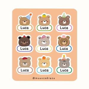 Bär Namensschild | Niedliche Bären-Aufkleber Set für die Schule | Personalisierte Kinderetiketten für Kindergarten | Kawaii Teddy Bär Namensschilder | Geschenk für Kinder