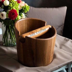 Personalised Coffee Knock Box | Custom Text | Unique Gift for Coffee Lovers | Barista Knock Box Customisable Grinds Storage