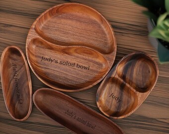 Personalization Wooden Salad Bowl Natural Wood Serving Bowl Large Wooden Bowl for Fruits Salad Snacks Food Serving Kitchen Decor for Home