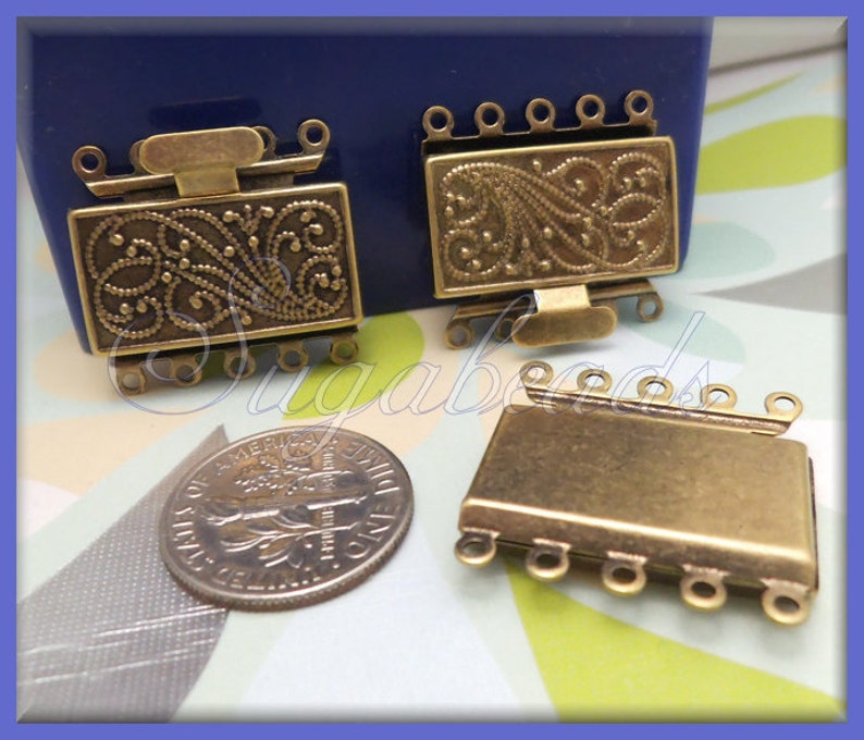 Antiqued Brass 5 Strand Box Clasp 23mm x 21mm