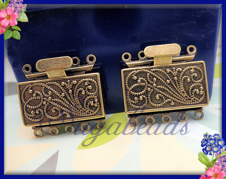 Antiqued Brass 5 Strand Box Clasp 23mm x 21mm