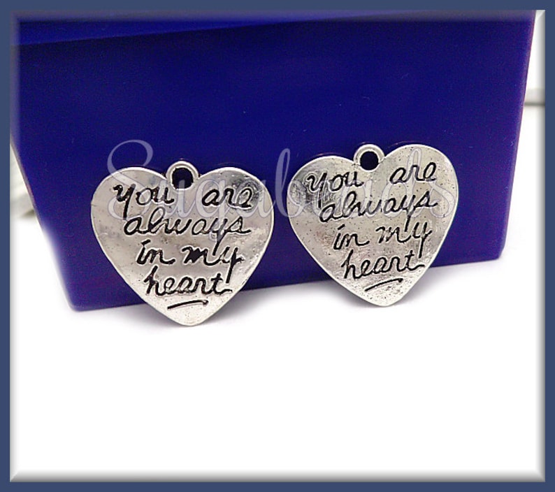 21mm PS35 Heart Charms 6 Silver Stamped Heart Charms You Are Always in my Heart