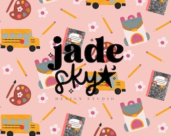 Back to school girly seamless file, back to school seamless, school bus seamless pattern