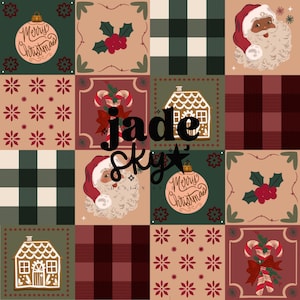 Vintage kerst patchwork naadloos patroon, vintage kerstman naadloos patroon, kerst naadloze ontwerpen, handgetekende kerstpatroon