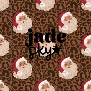 Modello senza cuciture in denim leopardato di Babbo Natale vintage, modello senza cuciture di Babbo Natale vintage, disegni senza cuciture di Natale, modello di Natale disegnato a mano