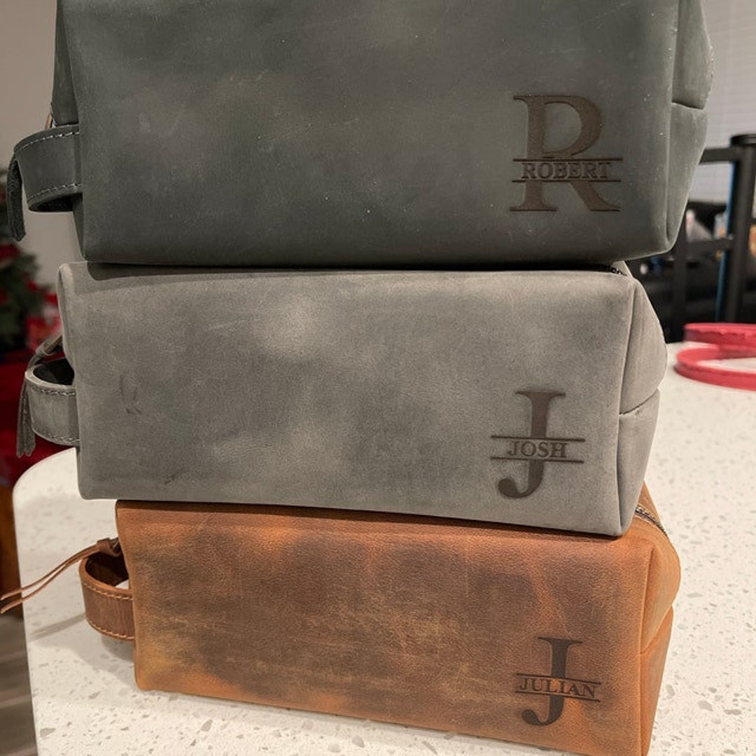 Personalized Leather Dopp Kit, Custom Leather Toiletry Bag - Etsy