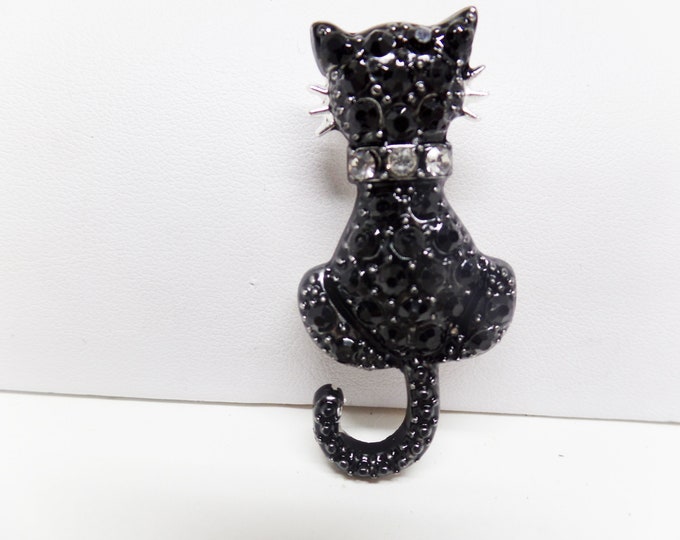 Featured listing image: Adorable Black Crystal Cat Brooch Pin