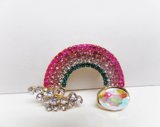Featured listing image: Pink and Green Crystal Wicked Rainbow Brooch Pin