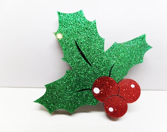 Broche navideño de acebo verde acrílico - Vacaciones de invierno