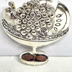 Silver Plated Vintage Fruit Bowl Brooch Pin Pendant Signed Best